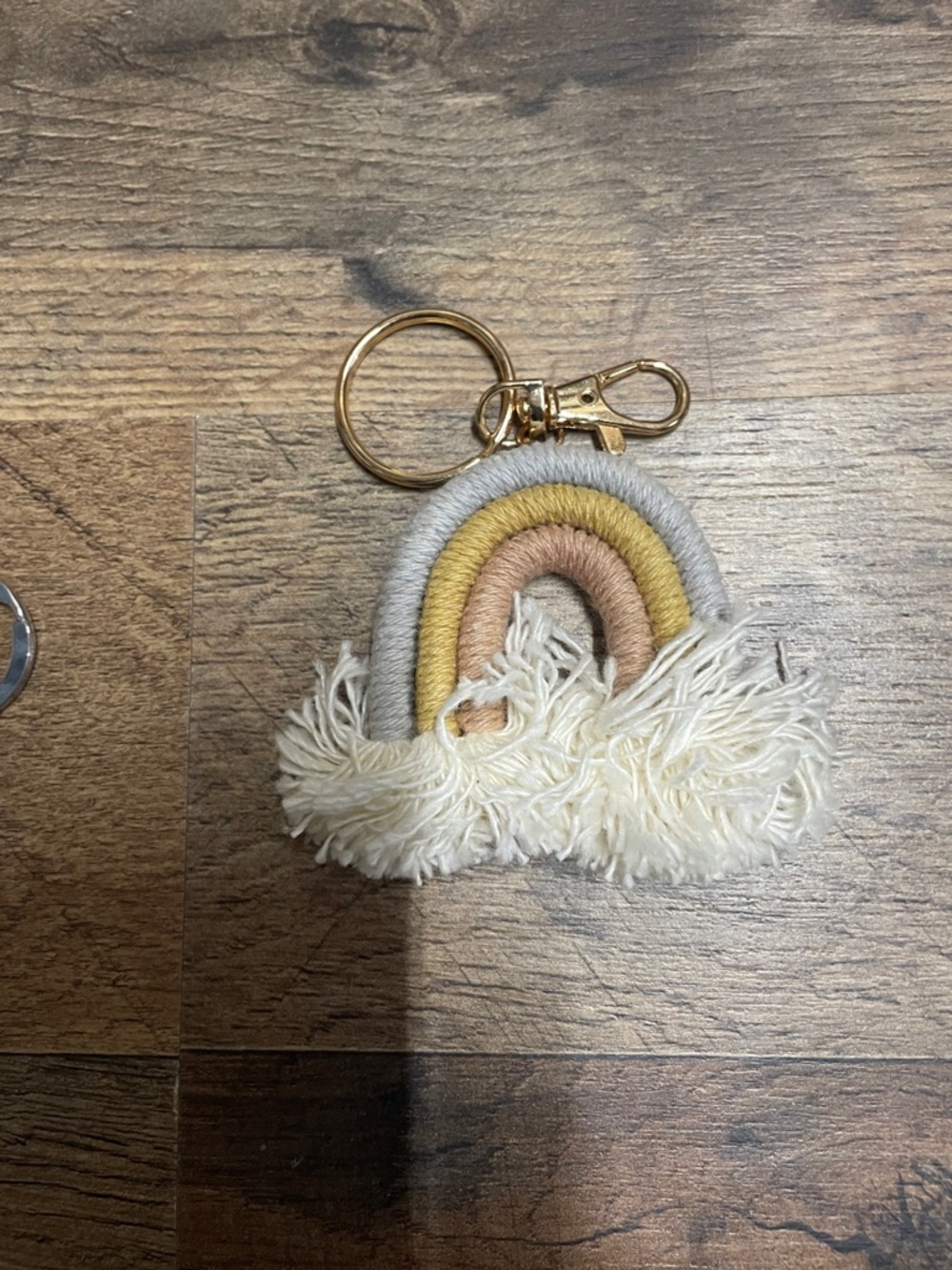 Handmade Rainbow Tassel Keychain in Cream, Mustard & Blush